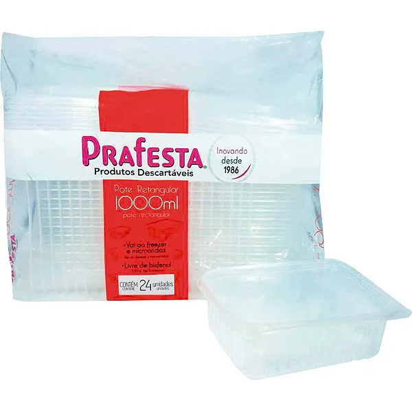 Pote Retangular c/ Tampa 1000ml c/24 (8321) PRAFESTA