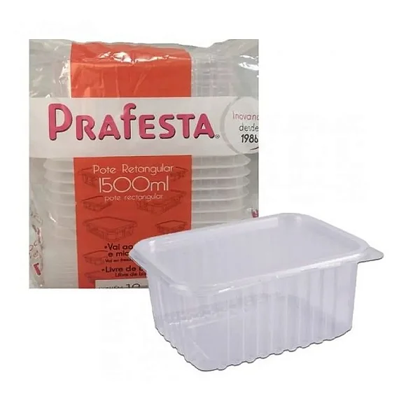 Pote Retangular c/ Tampa 1500ml c/10 (8326) PRAFESTA