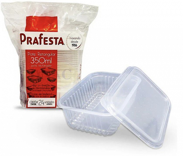 Pote Retangular c/ Tampa 350ml c/24 (8308) PRAFESTA