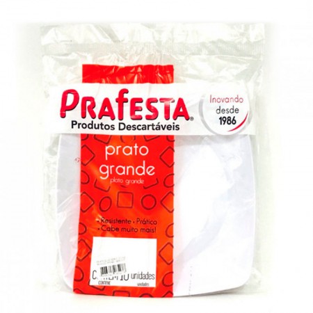 Prato Quadrado Grande Branco c/10 (8527) PRAFESTA