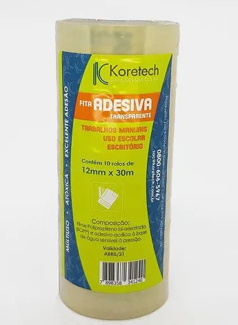 Fita Adesiva 12x30 Transparente c/10 Rolos KORETECH