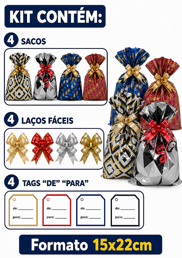 Kit Presente Saco BOPP 15x22 c/4 Unidades