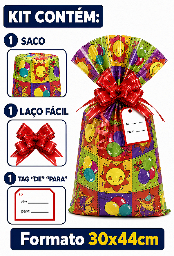 Kit Presente Saco BOPP 30x44 c/1 Unidade