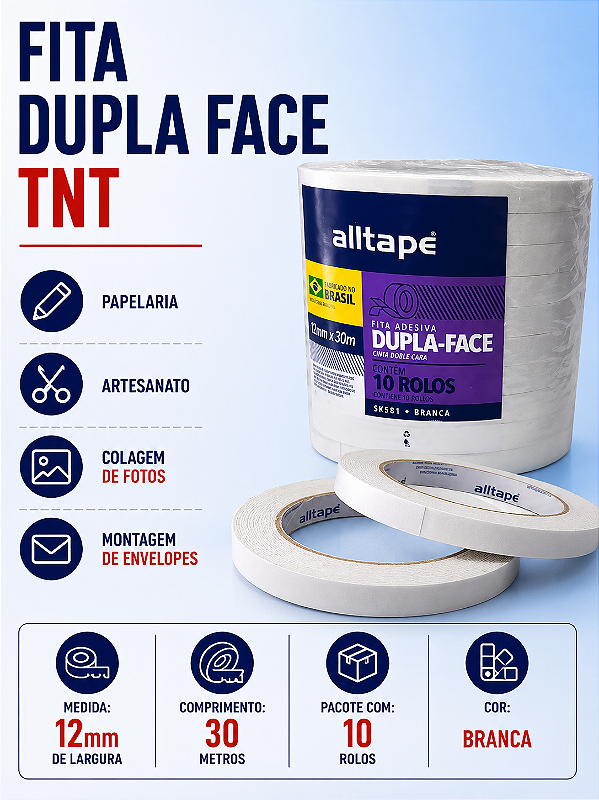 Fita Dupla Face TNT 12x30 ALLTAPE c/10 Rolos