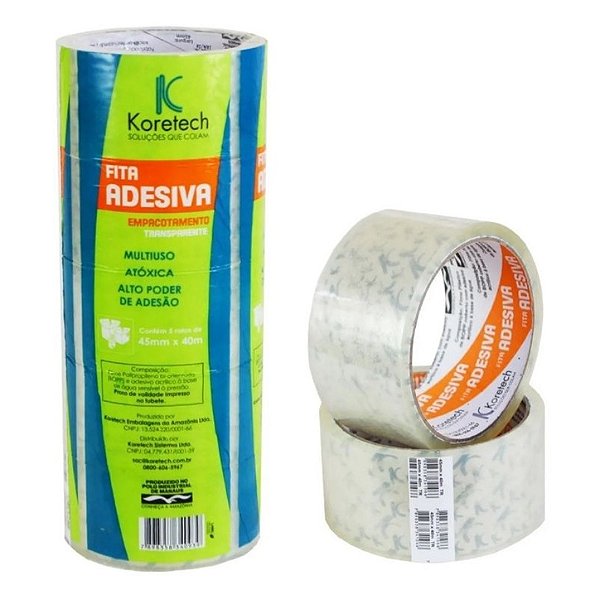 Fita Adesiva 45x100 c/5 Rolos Transparente KORETECH