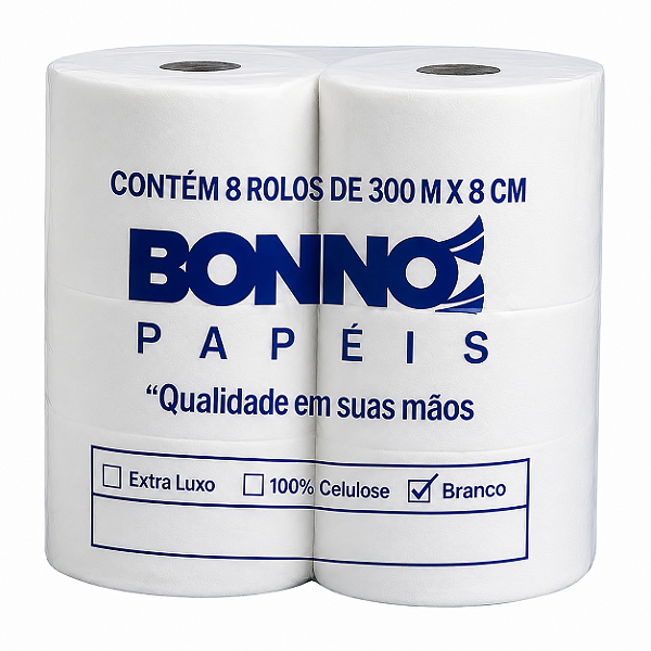 Papel Higienico Rolao 300m 8cm Branco c/8 BONNO