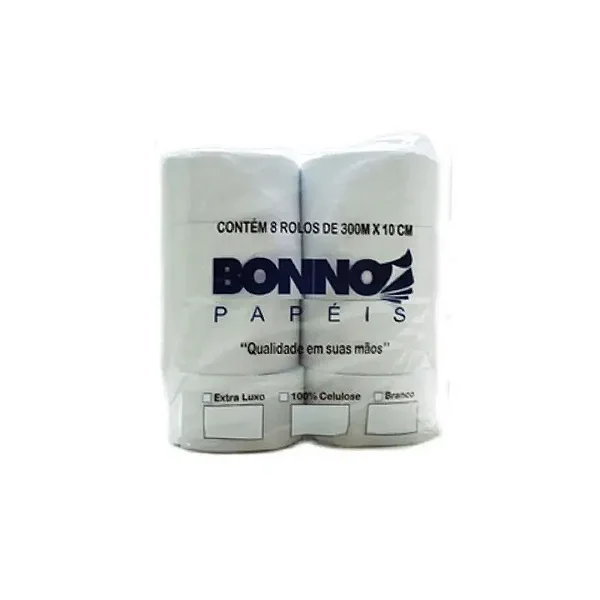 Papel Higienico Rolao 300m 10cm Branco Luxo c/8 BONNO