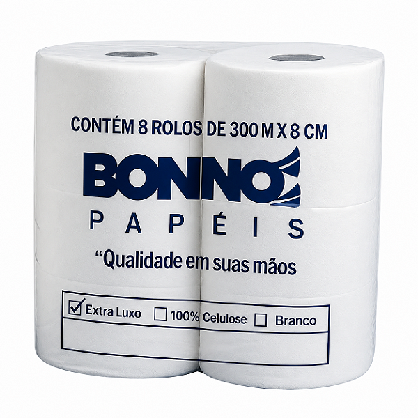 Papel Higienico Rolao 300m 8cm Branco Luxo c/8 BONNO