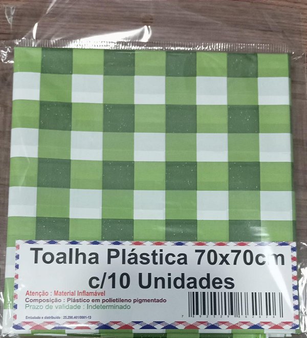 Toalha Plastica Xadrez 70x70cm c/10 Unidades