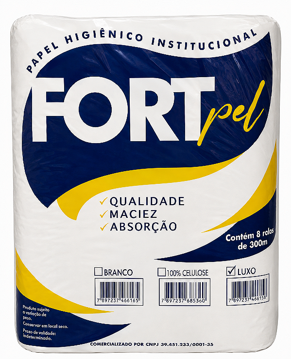 Papel Higienico Rolao 300m 10cm Branco Luxo c/8 FORTPEL