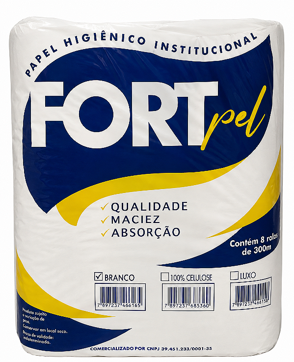 Papel Higienico Rolao 300m 10cm Branco c/8 FORTPEL