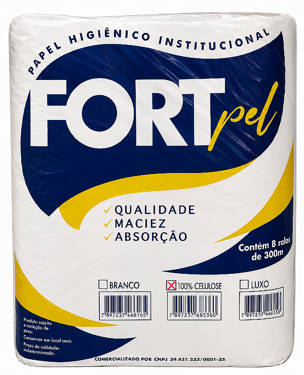Papel Higienico Rolao 300m 10cm 100% Celulose c/8 FORTPEL