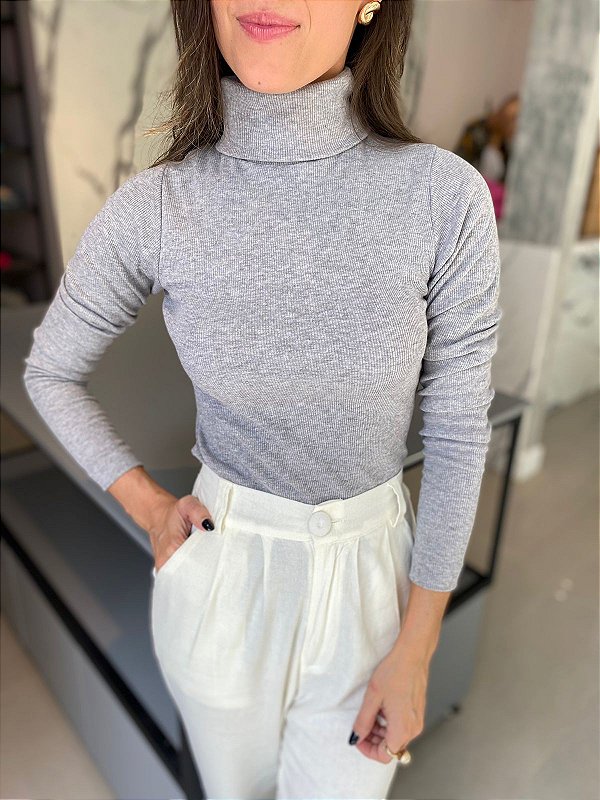 Blusa Feminina Ribana Canelada Gola Alta Dupla Liz Mescla