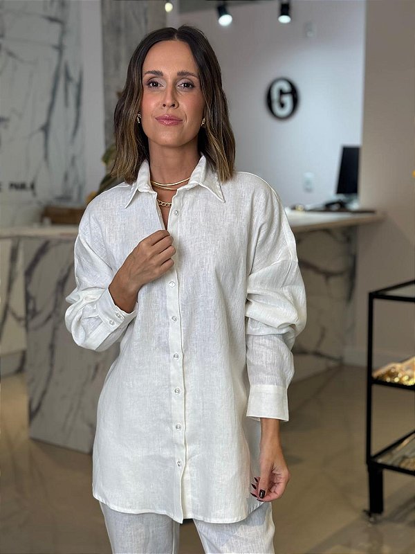Camisa Feminina Oversized Linho 100% Branco