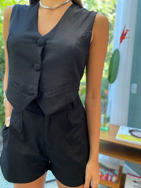 Colete Feminino Alfaiataria Preto