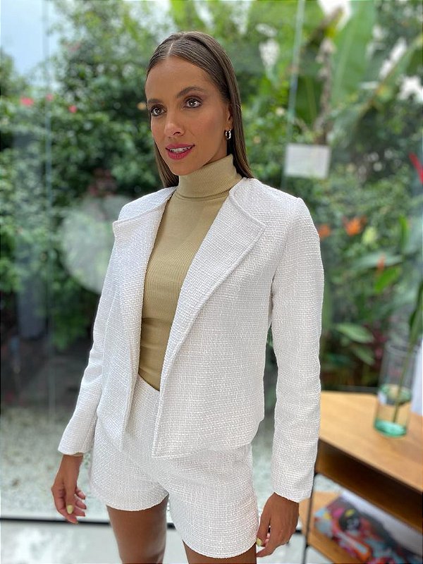 Casaqueto Feminino Tweed Forrado Branco