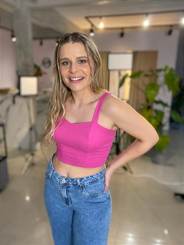 Top Cropped Feminino Alfaiataria Recortes Com Botões Babaloo