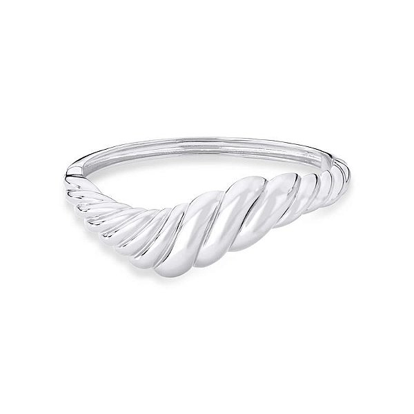 Bracelete Trabalhado Curvo Croissant Banhado A Ródio