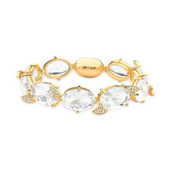 Pulseira Com Cristais Ovais Incolor Banhado A Ouro
