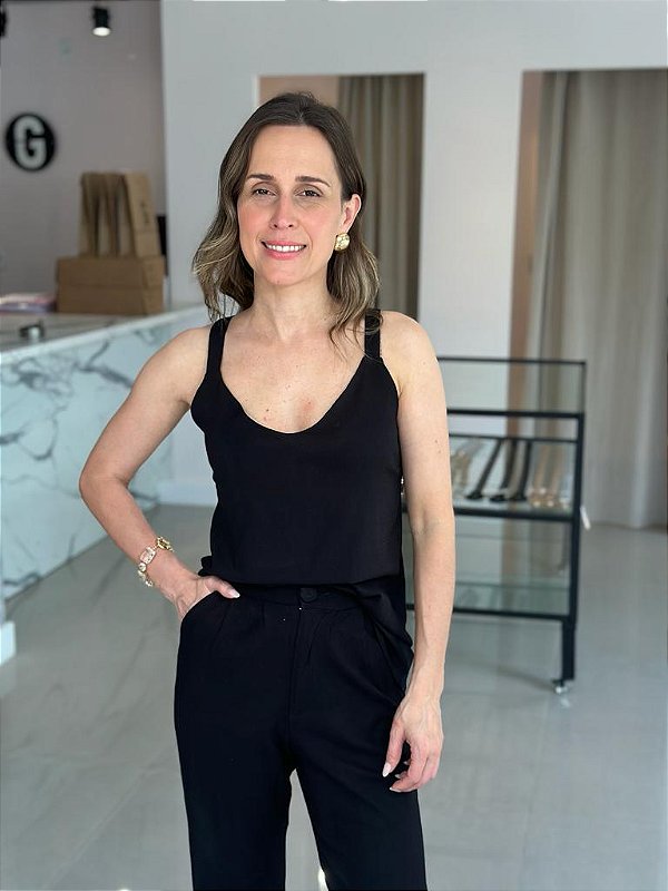 Blusa Feminina Alça Clássica Viscose Elastano Preto
