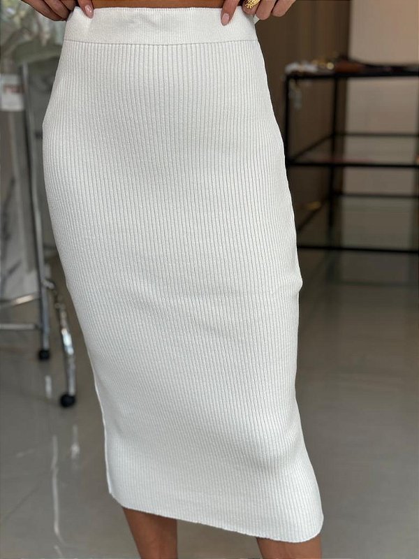 Saia Feminina Canelada Tricô Off-White
