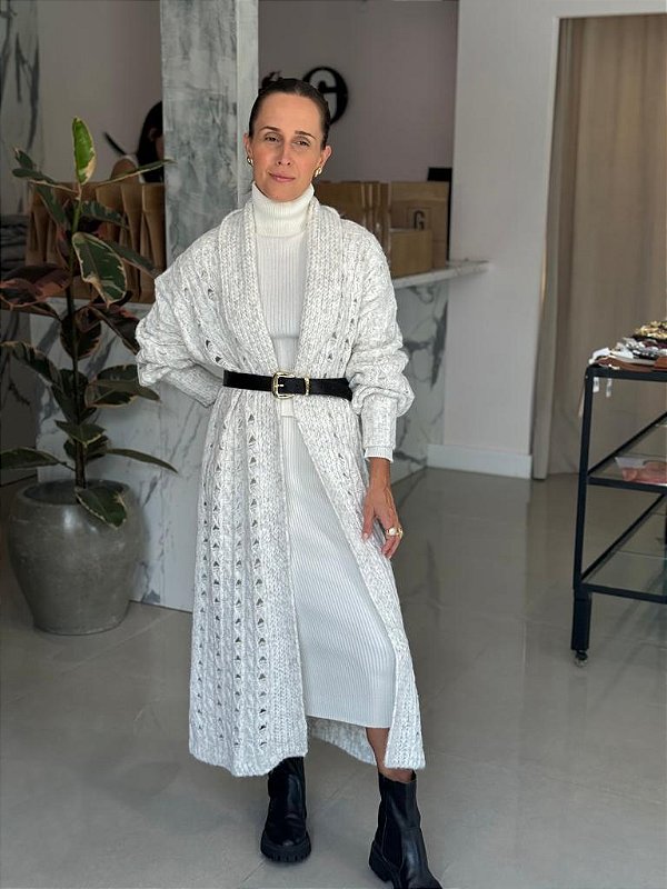 Sobretudo Feminino Tricô Mesclado Off-White