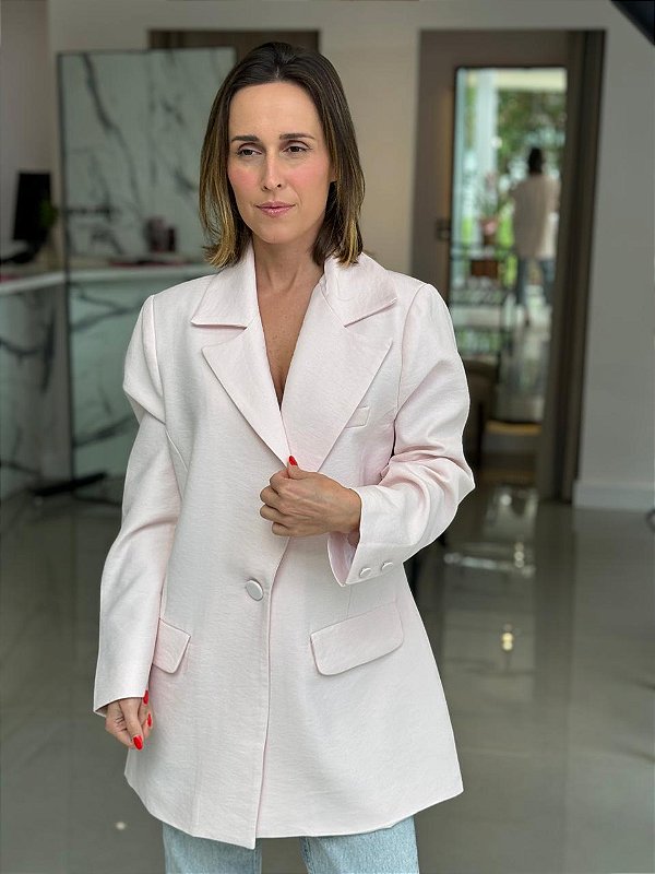 Maxi Blazer Feminino Alfaiataria Oversized América Rosa Chá