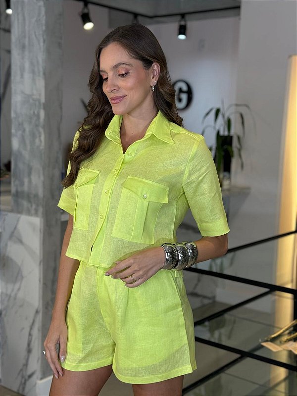 Camisa Cropped Feminina Mavi Linho 100% Lima