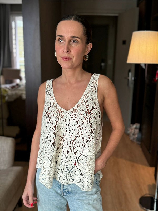 Blusa Feminina Tricô Rendada Natural