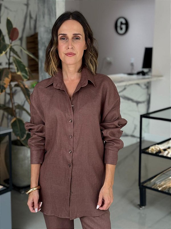 Camisa Feminina Oversized Linho 100% Cacau