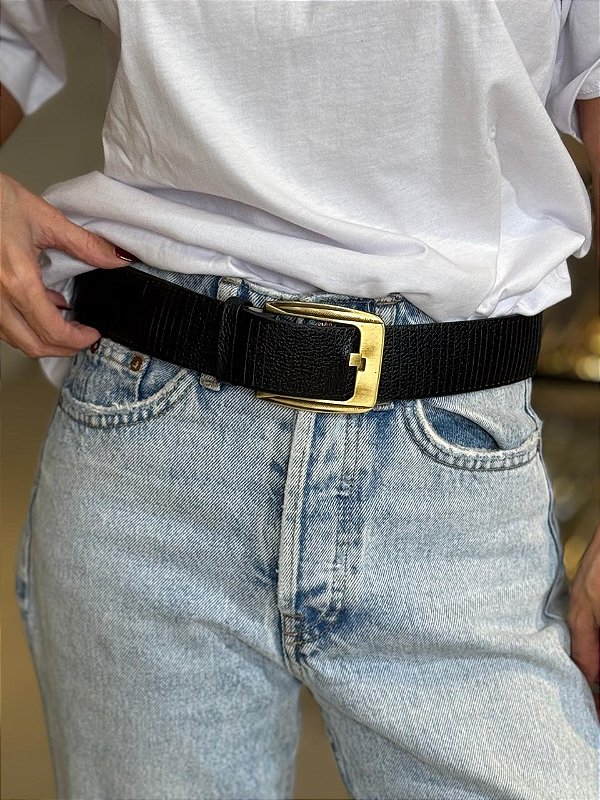 Cinto Feminino Couro com Cortes Preto