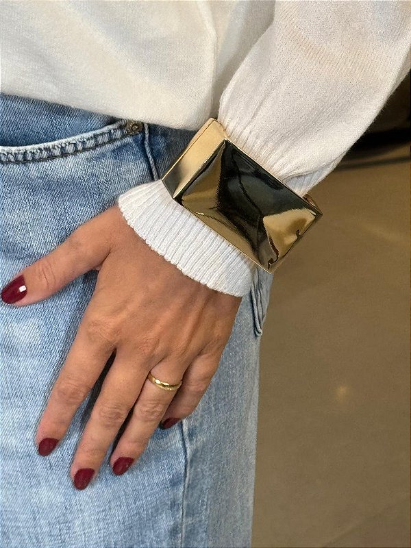 Bracelete Metal Liso Retangular Dourado