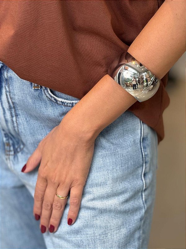 Bracelete Metal Liso Largo Prata