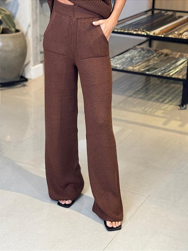 Calça Feminina Tricô Pantacourt Marrom