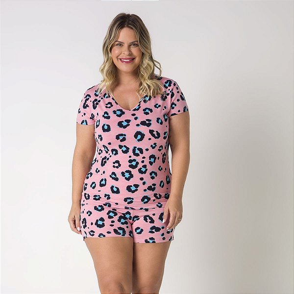 Pijama Feminino Curto Plus Size Leopardo Colors