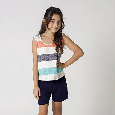 Pijama Feminino Infantil Listrado Fun