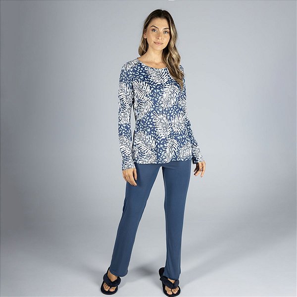 Pijama Feminino Longo Azul Savana