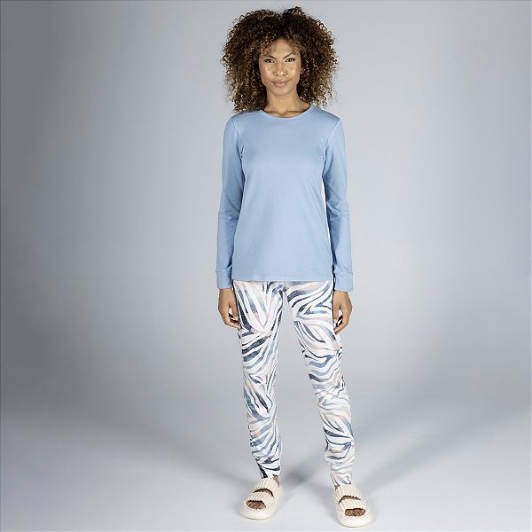 Pijama Feminino Longo Azul Guepardo
