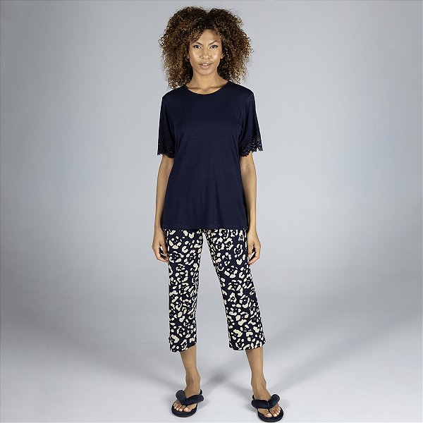 Pijama Feminino Capri Onça Marinho