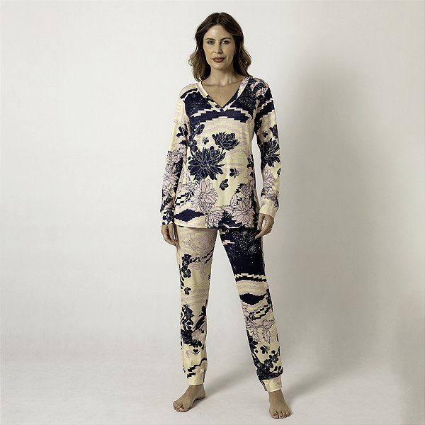 Pijama Feminino com Decote V Floral Central Park