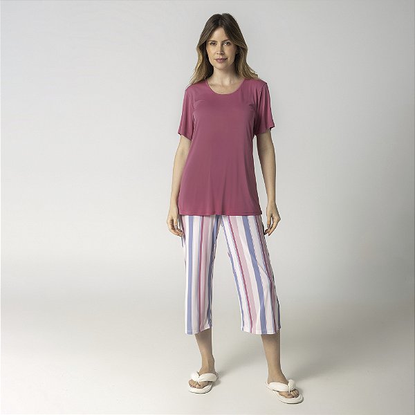 Pijama Feminino Capri Stripe Mix