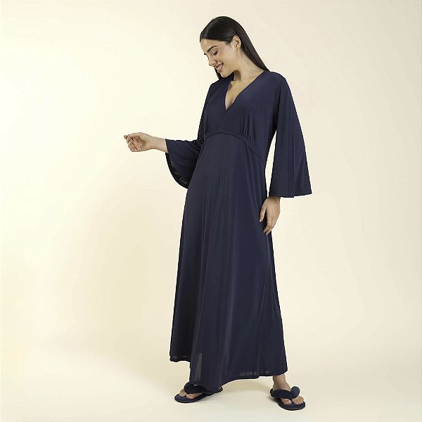 Kaftan Feminino Longo Poliamida Azul Marinho