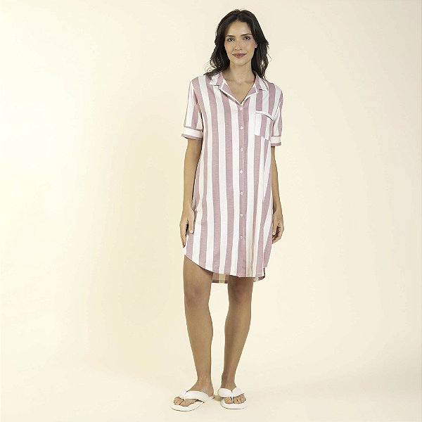 Camisão Feminino Curto Aberto Listrado Rosê