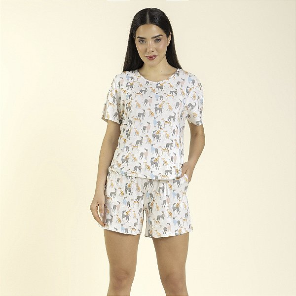 Pijama Feminino Curto Branco Greyhound