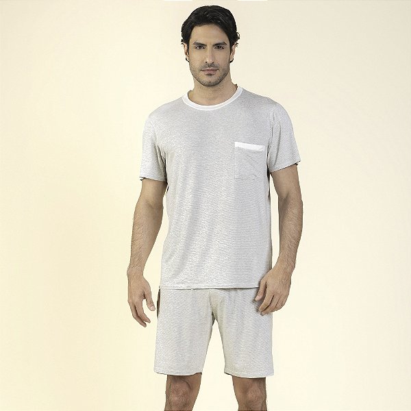 Pijama Masculino Curto Visco Stripe Mescla