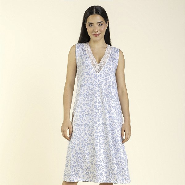 Camisola Midi Regata Floral Azul Romance