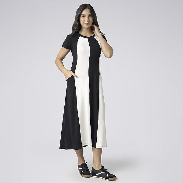 Vestido Midi Balance Style Preto e Branco