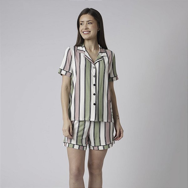 Pijama Feminino Curto Aberto Listrado Style