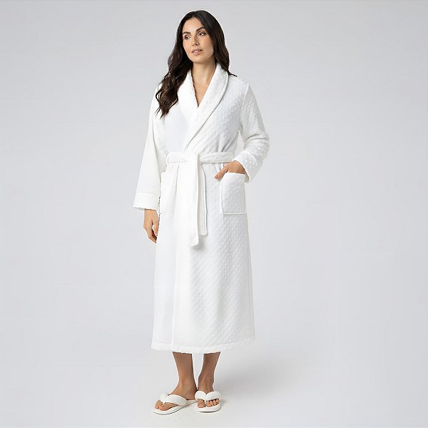 Robe Longo em Malha Fleece Off White