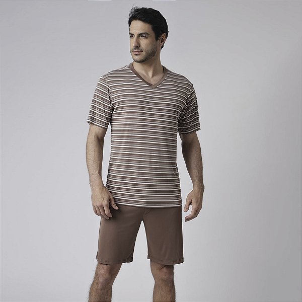 Pijama Masculino Curto Listrado Choco
